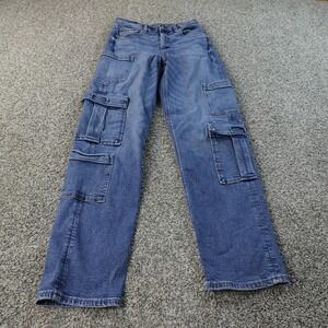 American Eagle Jeans Womens 2 Dark Blue Denim Cargo Pants High Rise Stretch Flex